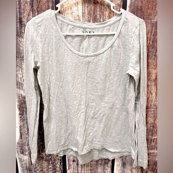 LOFT Gray Long Sleeve Marled Tee - Picture 1 of 3
